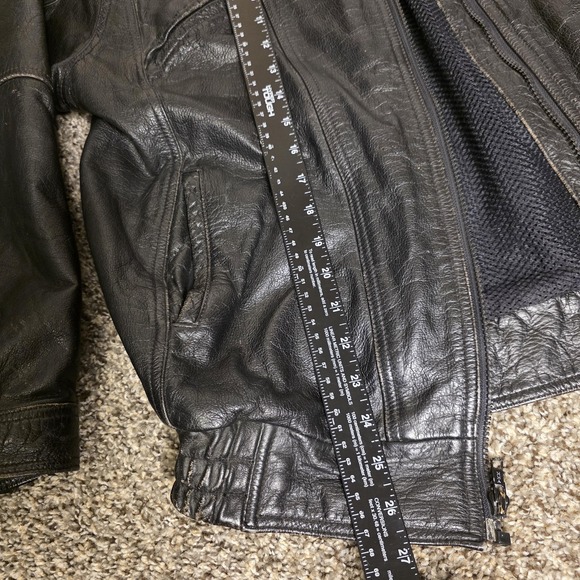 Phoenix Jacket Mens 44 Black Leather Motorcycle Bomber Elastic Waist Zip Pockets - Picture 2 of 16